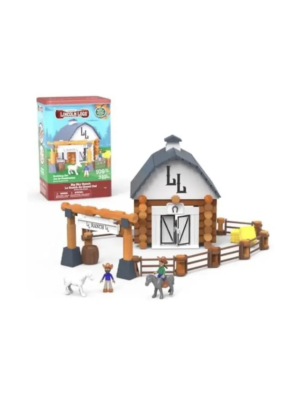 Lincoln Logs Big Sky Ranch 110 Piece Real Wood Building Set 3 Models Kids 5+